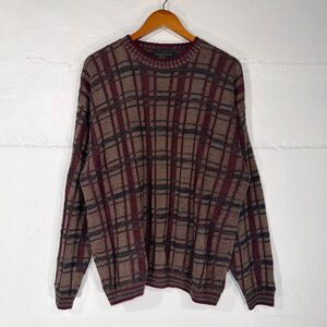 Vintage 90's Izod Club Pullover Chunky Knit Multicolor Plaid Sweater Size L